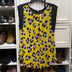 Leopard/cheats print blouse but fun w yellow and pink